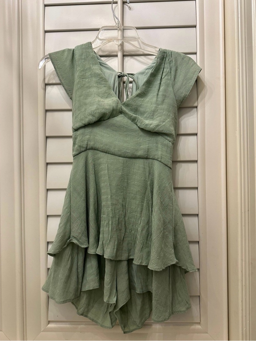 Altar’d State Sage Green Tiered V-Neck romper dress